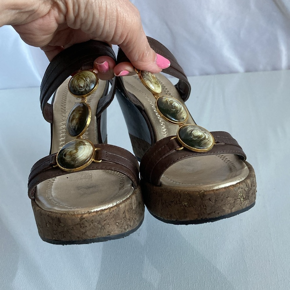 Antonio Melani Leather Wedge Heel Sandals - Picture 5 of 11